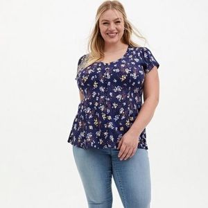 Torrid Stretch Challis Lace-Up Back Top 2x EUC